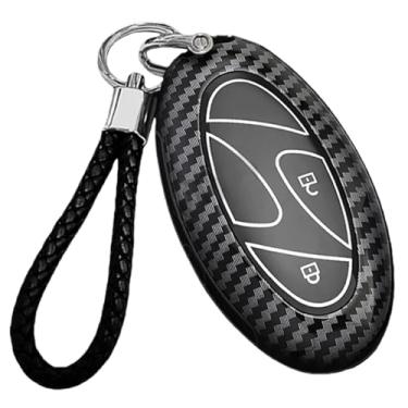 Imagem de Capa de chave de carro de fibra de carbono compatível com Hyundai Kona N-Line 2024/Elantra SEL 2024/IONIQ 6 2023 acessórios(B 5 BUTTON)