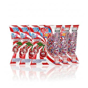 Imagem de Santa Fe Pirulito Big Pops, Sabor Cherry Chicle, 500g, Kit com 5 Pacotes