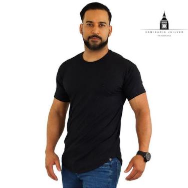 Imagem de Camiseta LONGLINE Casual Masculina Slim Algodão Canelado Âncora - Cami