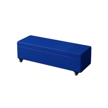 Imagem de Banco Otomano De Armazenamento De Couro Moderno Banco De Sapatos Retangular Com Roda Assento Acolchoado Baús De Armazenamento(Royal Blue,100x45x40cm)