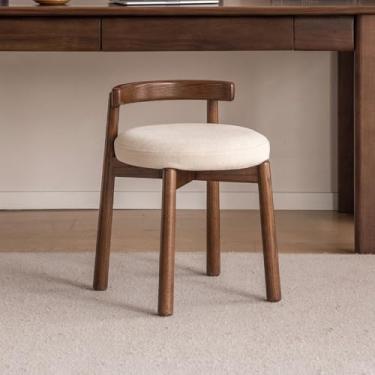 Imagem de YESWOOD Banqueta giratória de madeira de carvalho, cadeira giratória 360 para sala de maquiagem, cadeira de maquiagem totalmente montada, banco de penteadeira para banheiro e sala de estar, cor