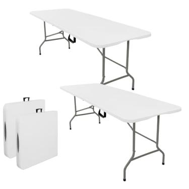 Imagem de JALANCY Conjunto de 2 mesas dobráveis com alça de transporte, leve, retangular, portátil, de plástico, pernas de aço para festas, jantar, casamento, eventos, piquenique em ambientes internos e