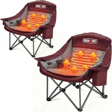 Imagem de Overmont 2 peças de cadeira de acampamento grande aquecida para adultos – 3 níveis de calor assento e encosto com controle separado – suporte de 181 kg, cadeira dobrável acolchoada e resistente