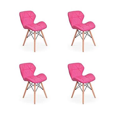 Imagem de Kit 04 Cadeiras Charles Eames Eiffel Slim Wood Estofada - Rosa