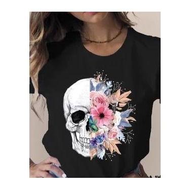 Imagem de Camiseta Feminina Diversas Estampas Caveira Flores Borboletas - Dinka,