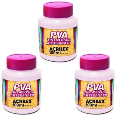 Imagem de Kit Tinta Fosca Artesanato PVA Rosa Bebê 3x 100ml Acrilex