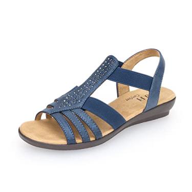 Imagem de VJH confort Sandália rasteira feminina, confortável, elástica, sem cadarço, leve, com strass, Azul, 8