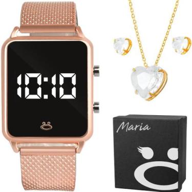 Imagem de Relógio Feminino Digital Casual Quadrado com Kit Joias Banhadas a Ouro