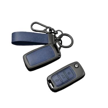 Imagem de Capa de liga de couro para chave remota de carro, compatível com vw polo tiguan passat b5 b6 b7 golf 4 5 6 mk6 jetta lavida, acessórios(A-blue ring)