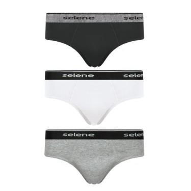 Imagem de Kit/3 Cueca Slip Selene 11900.001 Algodão T. P/EG, G, 999, Preto, Bran