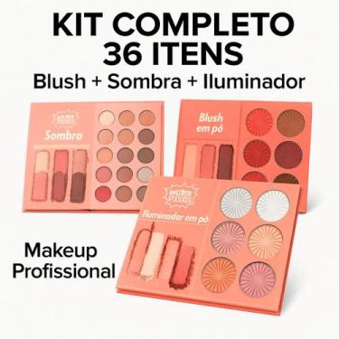Imagem de Paleta sombras, iluminador e blush  make completa e alta pigmentação e