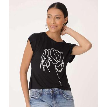 Imagem de Blusa Feminina Estampa Frontal Manga Curta Marisa-03012, Preto, P