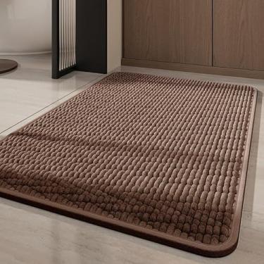 Imagem de Tapete de Banho Microfibra Super Absorvente Antiderrapante | Chenille Macio com Revestimento Borracha | Secagem Rápida e Lavável | Para Pia, Banheira e Box(Marrom,60x90cm)