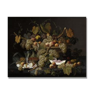 Imagem de NHLDZYH Decoração para cozinha - quadro vintage de ainda vida com frutas - réplica de óleo em tela - estilo campestre e aconchegante. B12. 60 x 80 cm. Apenas tela