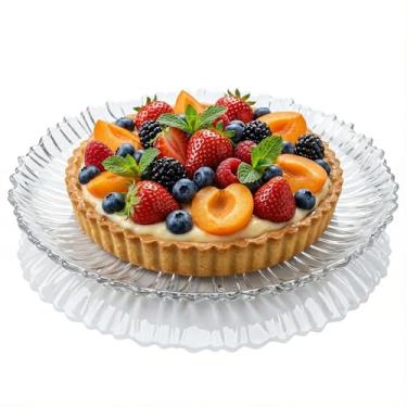 Imagem de Prato de servir de vidro grande 31,5 cm – Prato de apresentação transparente elegante para bolo, sobremesas, queijo, aperitivos e decoração de mesa (canelado 31,8 cm)