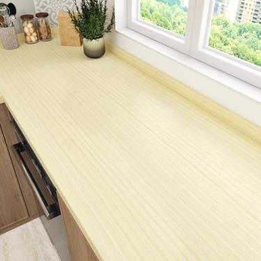 Imagem de Wallderful Papel de contato de madeira amarelo claro para bancadas papel de parede de madeira natural descasque e cole papel de embrulho de madeira removível para armários de cozinha realce paredes
