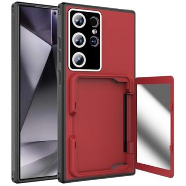 Imagem de Capa para Samsung Galaxy S25/S25 Plus/S25 Ultra, capa de telefone espelhada de cartão integrada à prova de choque, capa simples, S25 Ultra, vermelha