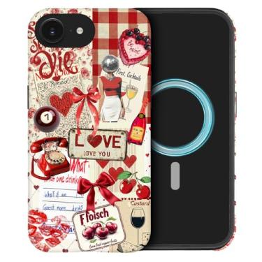 Imagem de DAIZAG Capa compatível com iPhone 16e, [compatível com MagSafe], capa protetora à prova de choque para meninas e mulheres - Colagem retrô de coração vermelho amor