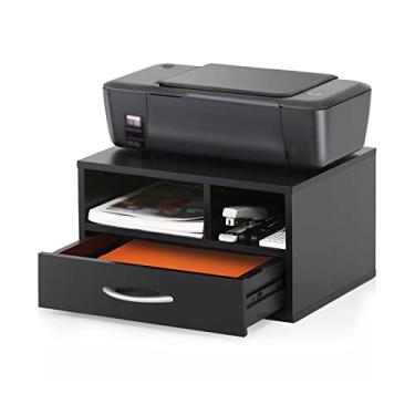 Imagem de KEG801302 Suporte para impressora de pneus Office 2 com armazenamento de madeira para casa, escritório, mesa de impressora (preto)