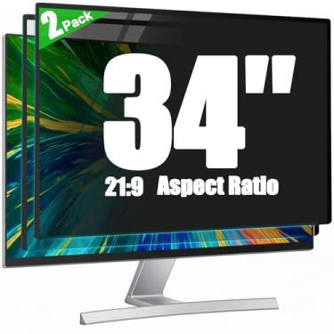 Imagem de [Pacote com 2] Tela de privacidade de computador antirreflexo de 86 cm para monitor, proporção de 21:9, filtro blackout antiespião reutilizável e removível, proteção ocular antiluz azul, escudo de