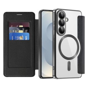 Imagem de Asdsinfor Capa flip para Samsung S26 capa de couro transparente galvanizada resistente 360 proteção sem fio com compartimento para cartão antideslizante capa carteira para Samsung Galaxy S26. JD preta