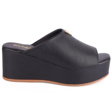 Imagem de Tamanco Feminino Anabela Flatform Plataforma Detalhe Dourado Confortáv