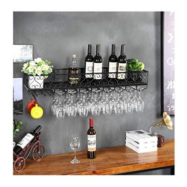 Imagem de Rack de vinho montado na parede, moldura de ferro de restaurante suspenso, rack de copo de vinho europeu, rack de cálice suspenso, rack de vidro de vinho criativo (cor: preto, tamanho: 100 * 25 cm)
