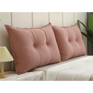 Imagem de Almofada de Leitura Cabeceira em Chenille, Encosto Triangular Grande para Cama Box e Sofá, Travesseiro de Costas com Capa Lavável para Leitura e TV(Rosa,60x80cm 2pcs)