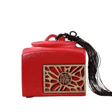 Imagem de x3anggyt5 Latas de chá vasilha grande de cerâmica para uso doméstico com borla, pote de armazenamento lacrado vazado chinês recipientes de armazenamento de chá (vermelho)