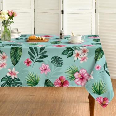 Imagem de Horaldaily Toalha de mesa quadrada de verão 152 cm x 152 cm, flores tropicais, verde Monstera, lavável, capa de mesa sazonal para decoração de festa, piquenique, jantar