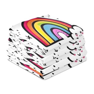 Imagem de Wassud Toalhas de cozinha arco-íris panos de prato de cozinha pacote com 6 panos de prato macios com laço para pendurar toalha de mão super absorvente de secagem rápida toalhas de chá de mesa