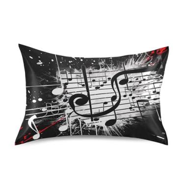 Imagem de xigua Fronha de cetim com notas musicais para cabelo e pele, lavável na máquina, antiderrapante, refrescante, almofada, capa de cama padrão com fecho de envelope, 51 x 66 cm