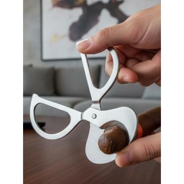 Imagem de Cortador de tesoura de charuto com lâmina dupla guilhotina de aço inoxidável para charutos, prata