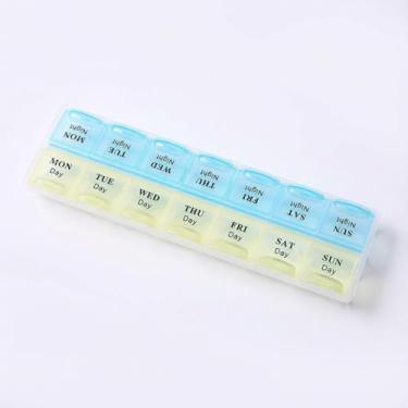 Imagem de Organizador de comprimidos de 2 fileiras com 14 compartimentos, caixa de medicamentos AM/PM, estojo de comprimidos de viagem semanal, fácil uso diário
