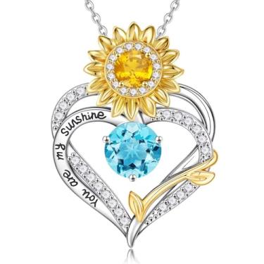 Imagem de MONOOC Presentes de Dia dos Namorados para meninas adolescentes - Colares de pedra do mês de nascimento com coração de girassol banhado a ouro branco 14K You Are My Sunshine, presentes de aniversário