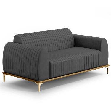 Imagem de Sofá 3 Lugares Para Sala De Estar Molino 210 Cm D02 Pés D'ouro Veludo Cinza C-317 - Lyam Decor