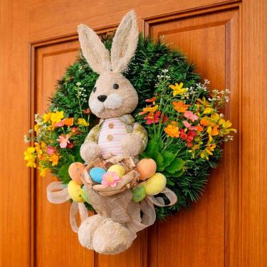 Imagem de Guirlanda De Páscoa Decoração Cesta Ovos Coelho Arranjo 40cm