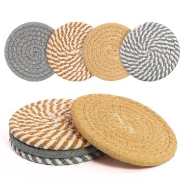 Imagem de Conjunto de 4 porta-copos para bebidas, tecido de algodão 4 cores absorventes para copos de decoração de casa - Bebida quente ou fria engrossada (Cáqui misto cinza)