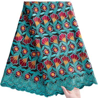 Imagem de ZhenGuiRu Tecido de renda africana 5 metros, tecido de renda de algodão jacquard bordado nigeriano para costura de festa de casamento