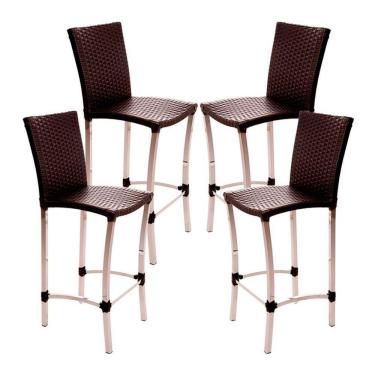 Imagem de 4 Banquetas Alta Cannes Em Alumínio Para Cozinha Bar Edícula Tabaco