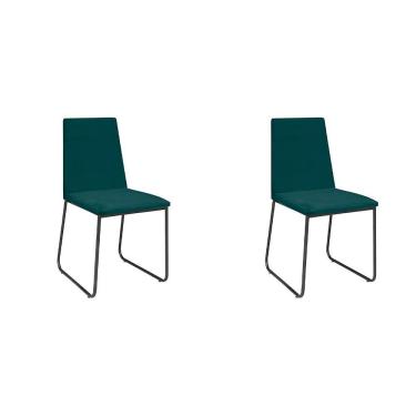 Imagem de Kit 2 Cadeiras De Jantar Cozinha Industrial Lexa Veludo Élpis Móveis Verde Preta