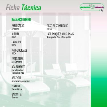 Imagem de Cadeira Balanço Ninho Suspenso De Fibra C- Almofada Impermeável Tabaco-verde