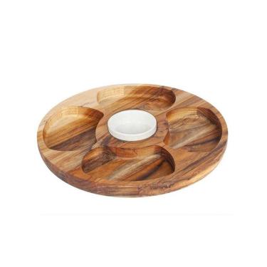 Imagem de Petisqueira De Madeira Redonda Com 5 Divisões E Pote De Porcelana - Stolf