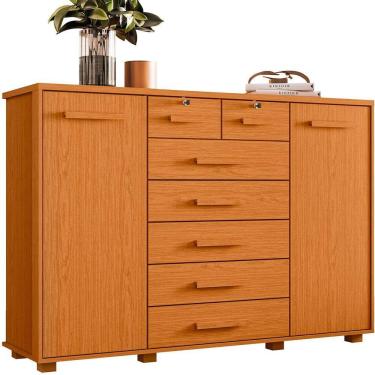Imagem de Cômoda Sapateira Grande Para Quarto 7 Gavetas 2 Portas Mdp-mdf Santana Cinamomo