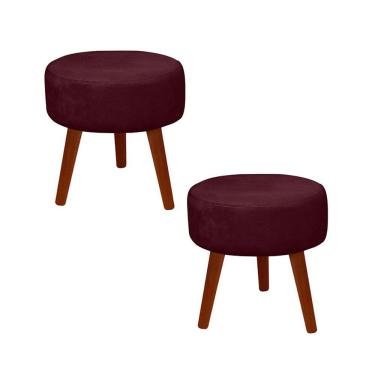 Imagem de Kit 2 Puff Redondo Decorativo Danny Pés Palito Cor:vermelho Escuro