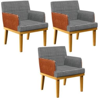 Imagem de Kit 03 Poltronas Base Mel Suede Pied Poule material sintético Camel - 