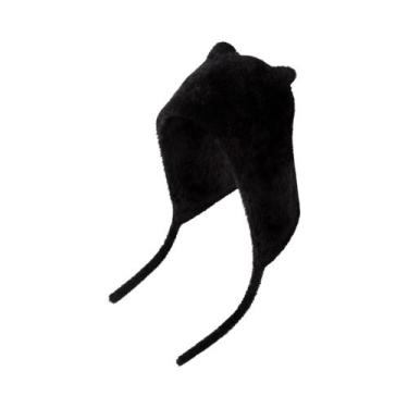 Imagem de Gorro De Inverno Unissex De Veludo De Vison Com Orelhas De Urso, Trico