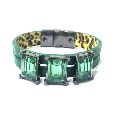 Imagem de Pulseira Armazem Rr Bijoux Couro Cristais Verde