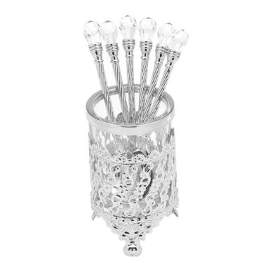 Imagem de Conjunto 6 Colheres De Sobremesa Café Chá Com Suporte Niquelado Zamac Cristal 14cm Wolff