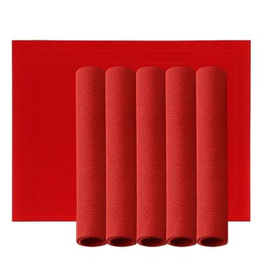 Imagem de Jogo 6 Lugar Americano Retangular Mesa Pvc Vermelho Executivo 30x45cm Em Casa Tem